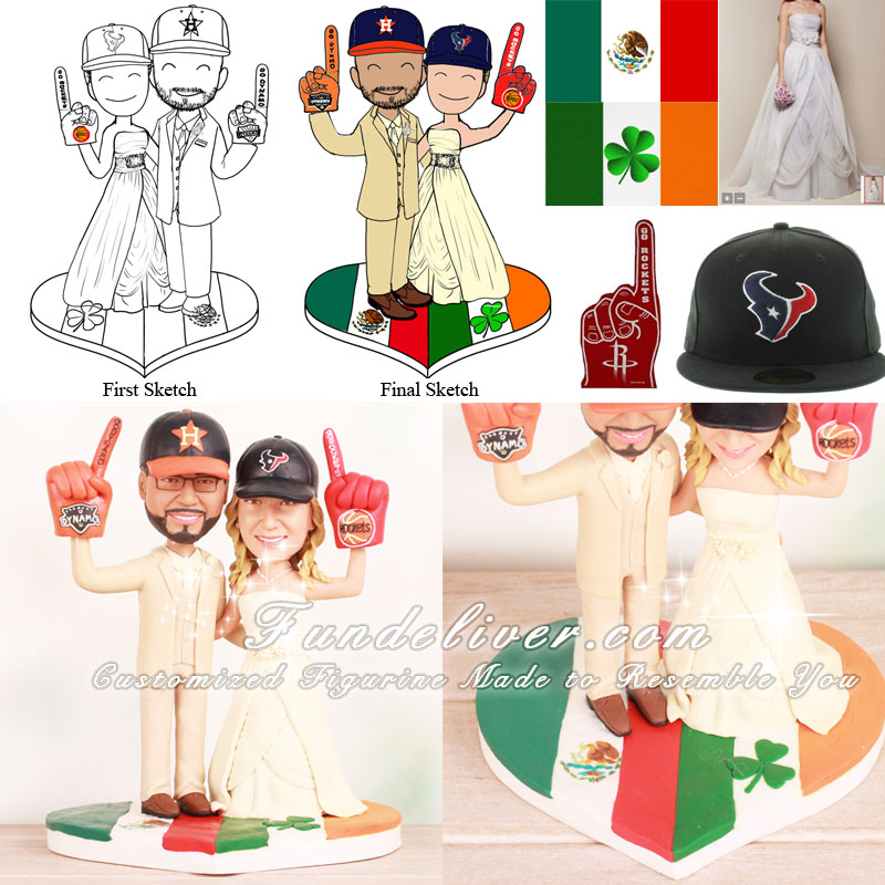 Bride and Groom Holding Houston Dynamo and Rockets Foam Hand Cake Toppers